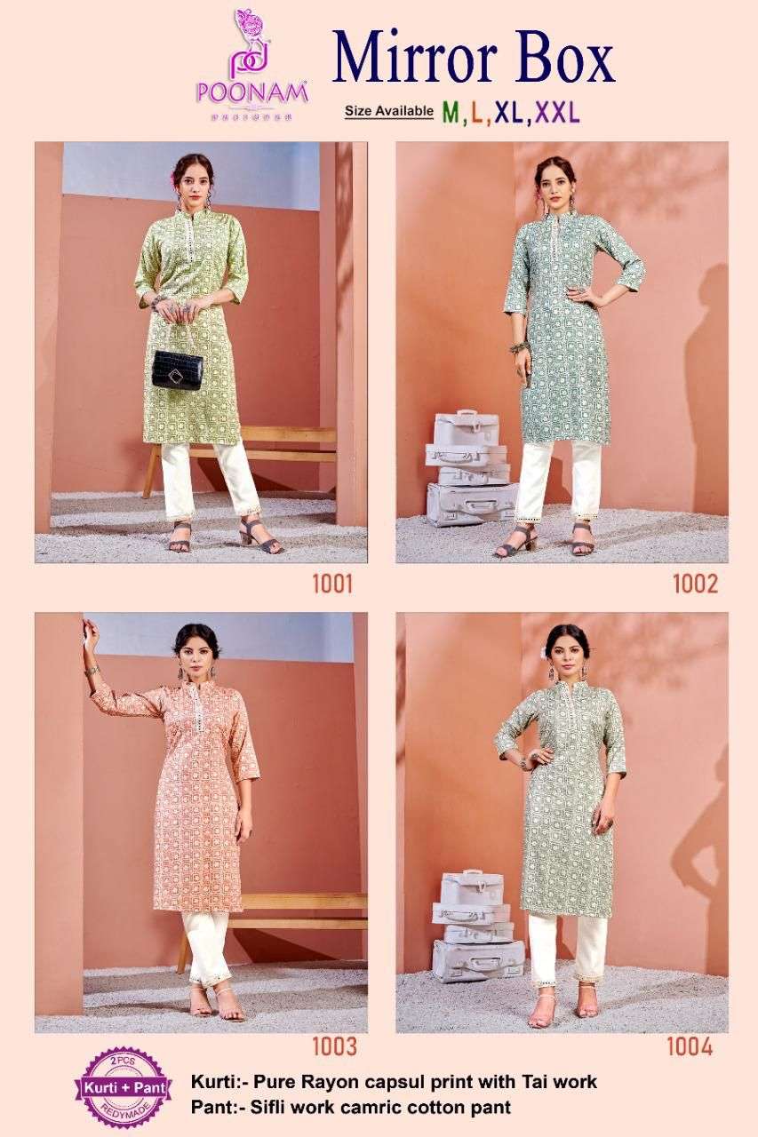 Poonam Designer Mirror Box Pure Rayon kurti And Sifli Work With Mirror Work Pant-INDEX